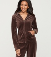 Add a little dazzle to your lounging look with this hoodie from Style&co. Sport! Made of luxe velour, it features sparkling embellishment at the shoulders and a bejeweled zipper pull.