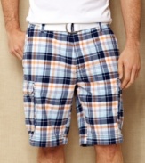 Change your normal cargo pattern with these big plaid shorts from Nautica.