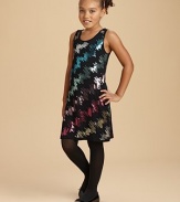 A dazzling knit sheath embellished with colorful sequins.Scoop neckSleevelessHem falls above the knee95% viscose/5% spandexHand washImported