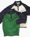 Dress him up in sweet style with this colorblocked sweater from Nautica.