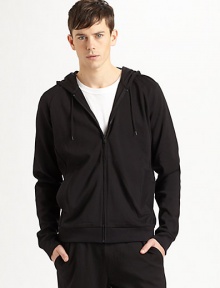 An essential layer for today, tomorrow and forever in super-soft cotton jersey. Drawstring hood Zip front Side slash pockets About 26 from shoulder to hem Machine wash Imported An essential layer for today, tomorrow and forever in super-soft cotton jersey. Drawstring hood Zip front Side slash pockets About 26 from shoulder to hem Machine wash Imported