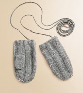 Wool-blend mittens sprinkled in glimmering rhinestones, finished with a touch of cashmere and loss-prevention string. Loss-prevention stringPolyester/nylon/wool/angora/cashmereHand washImported