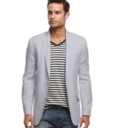 A linen blazer provides a classic summer layer. This INC International Concepts blazer raises your style with a timeless look.