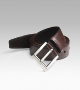 Smooth calfskin with classic Prada engraved metal buckle. 1¼ wide Made in Italy 