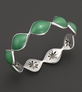 Cool green enamel drops over a carved sterling silver bangle By Elizabeth Showers.