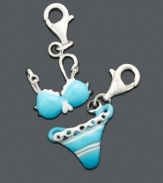 You won't have to hit the gym to wear this bikini. Charm set features a blue and white bikini top and bottom. Charms crafted in sterling silver with lobster claw clasp. Approximate drop: 1/2 inch.