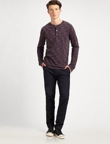 A casual favorite gets dressed up in rich, saturated denim, cut with straight legs and trouser-style details. Side slash, back welt/flap pocketsInseam, about 34CottonMachine washImported A casual favorite gets dressed up in rich, saturated denim, cut with straight legs and trouser-style details. Side slash, back welt/flap pocketsInseam, about 34CottonMachine washImported