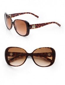 Simply chic acetate design with metal, cut-out logo temples. Available in tortoise with brown gradient lens. Metal, cut-out logo temples100% UV protectionImported Simply chic acetate design with metal, cut-out logo temples. Available in tortoise with brown gradient lens. Metal, cut-out logo temples100% UV protectionImported