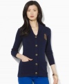 Heritage style comes to life in Lauren Jeans Co.'s chic shawl-collar cardigan, crafted from soft cotton and finished with an embroidered crest.