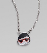 From the Miss Marc Collection. That smart, sassy, stylish face, with her heart-shaped shades and big smile, hangs from a bold chain. Enamel Brass Chain length, about 17 Pendant diameter, about ½ Spring ring clasp Imported