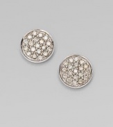 A simply chic design in a circle disc encrusted with brilliant diamonds. Diamonds, .22 tcw14k white goldSize, about ¼Post backMade in USA of imported materials