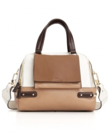 This gorgeous bag by Furla exudes an effortless chic, making it perfect for work or play. Polished goldtone hardware and a mix of flat and textured leathers make this sleek dome purse a modern girl necessity. This gorgeous bag by Furla exudes an effortless chic, making it perfect for work or play. Polished goldtone hardware and a mix of flat and textured leathers make this sleek dome purse a modern girl necessity.