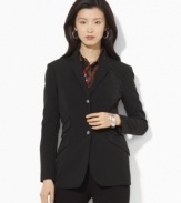 Lauren Ralph Lauren's heritage hacking jacket is rendered in sleek stretch wool and finished with an equestrian-inspired satin lining for a colorful flourish.