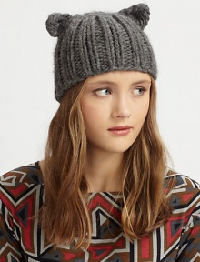 The purr-fect wool topper features knit cat ears.WoolSpot cleanMade in the USA The purr-fect wool topper features knit cat ears.WoolSpot cleanMade in the USA