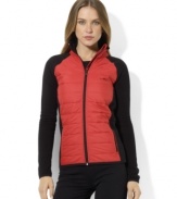 Lauren Ralph Lauren's petite lightweight fleece mockneck gets a preppy update from a quilted panel in a contrast color at the front and an iconic L-RL adorning the left chest.