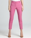 Soften your look with these pink Trina Turk pants featuring a flat front for a smooth look and always-flattering finish. An oversized top complements the slim style effortlessly.