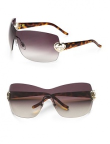 This charming, rimless design features heart-shaped GG end pieces. Available in dark ruthenium with grey gradient lens or shiny brown with brown gradient lens. Heart-shaped GG end pieces100% UV protectionMade in Italy This charming, rimless design features heart-shaped GG end pieces. Available in dark ruthenium with grey gradient lens or shiny brown with brown gradient lens. Heart-shaped GG end pieces100% UV protectionMade in Italy