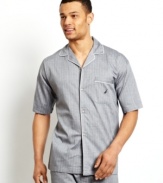 Top off your stylish sleepwear look with this herringbone camp shirt from Nautica.