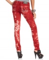 A bold tie-dye wash and rhinestone & stud embellishments make these Miss Me skinny jeans perfect for a rock-chic look!