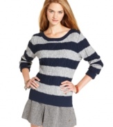For the girl whose preppy style rules school: this striped, cable-knit sweater from Tommy Girl is an awesome mix of classic designs.