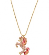Feel the magic. This unicorn pendant from Betsey Johnson dazzles with multicolored crystal accents along a necklace crafted from gold-tone mixed metal. Approximate length: 16 inches + 3-inch extender. Approximate drop: 2 inches.