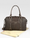 Durable cowhide leather bag features a removable thermo-insulated bottle holder, padded changing mat, key-ring clip and individual compartments for baby's necessities, including a cell phone compartment. Adjustable, removable shoulder strap, 22 drop Top zip closure 11H X 17½W X 5½D Imported