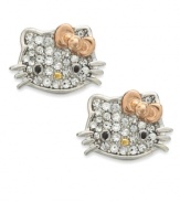 Best face forward. Hello Kitty's stud earrings are set in sterling silver with pave crystal accents providing a lustrous touch. Approximate drop: 1/3 inch.