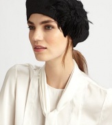 Fabulous feathered cluster, topped by a felt flower, adds drama to this soft knit beret.Diameter, about 33¾ Wool Made in Italy