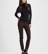 Luxe cotton twill with just a hint of stretch, tailored in a slim, casual silhouette.Zip fly Five-pocket style Plain back patch pockets Low rise, about 8 Inseam, about 29 98% cotton/2% Lycra; machine wash Made in USA of imported fabric