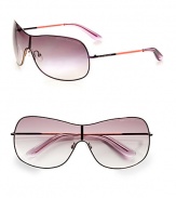 A sleek metal design with minimalist appeal. Available in violet/gold/red/orange with brown gradient lens. Logo temples100% UV protectionImported 