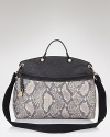 Showcase your sophisticated style with accessories like Furla's raffia satchel. Sized for the day-to-day essentials, this exotically printed carryall sharpens this season's jet-black separates.