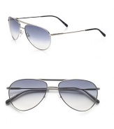 This polished aviator design features a flat top bar for a sleek look. Available in palladium with blue mirror gradient lens or light gold with brown gradient lens. Logo temples100% UV protectionMade in Italy
