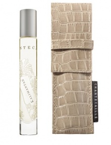 Chantecaille's beautiful signature scents now have convenience and portability. The elegant, silk-screened 0.26 oz. glass tube arrives in a khaki faux-croc pouch. Kalimantan is the ultimate sexy, exotic fragrance. Born from a trip to Borneo, it evokes the wild exotic forest, the brilliant silks, passion and charisma. 0.26 oz. Chantecaille's beautiful signature scents now have convenience and portability. The elegant, silk-screened 0.26 oz. glass tube arrives in a khaki faux-croc pouch. Kalimantan is the ultimate sexy, exotic fragrance. Born from a trip to Borneo, it evokes the wild exotic forest, the brilliant silks, passion and charisma. 0.26 oz.