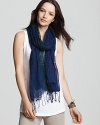 A softly hued Eileen Fisher ombre scarf brings a feminine, color-splashed layer to everyday styles.