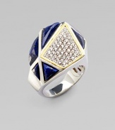A geometric style with beautiful lapis stones and pavé white sapphires accented in 18k goldplated sterling silver. Sterling silverLapisWhite sapphires18k goldplated sterling silverWidth, about 1Imported
