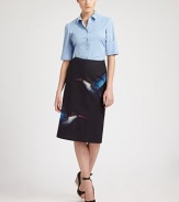 This beautiful crisp, cotton silhouette is printed with a charming hummingbird pattern.Concealed side zipCotton liningAbout 28 longCottonDry cleanMade in Italy of imported fabricModel shown is 5'11½ (181cm) wearing US size 4. 