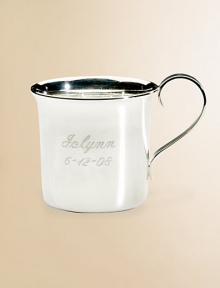 Gleaming sterling silver cup is practical today and a keepsake forever, destined to be passed down through generations. 7.1 oz capacity 2¾H X 2¾ diameter Made in SpainFOR PERSONALIZATIONSelect a quantity, then scroll down and click on PERSONALIZE & ADD TO BAG to choose and preview your monogramming options. Please allow 2 weeks for delivery.