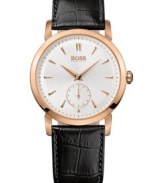 Stunning simplicity, by Hugo Boss. Rosy accents create a handsome dress watch perfect for white collar looks.