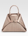 Intricately-woven horsehair adds a luxe touch to the unique, trapezoid shape of this leather-trimmed bag.Leather double top handles, 5 drop One inside zip pocket Two inside open pockets Leather lining Bag can also be worn as a tote 13W X 10H X 3D Imported