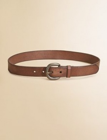 Smart and simple, in rich leather, just distressed enough to exude a relaxed attitude.Antiqued C-shape buckleEmbossed logoAbout 1 wideLeatherImported