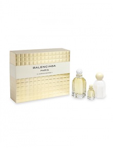 A demure violet with airy blossom and delicate peppery notes. A fragrance that is mysterious and fragile, yet leaves a lasting trail. Set includes: Eau de parfum spray, 2.5 oz.; perfumed body lotion, 3.4 oz. and a deluxe miniature, 0.25 oz. A demure violet with airy blossom and delicate peppery notes. A fragrance that is mysterious and fragile, yet leaves a lasting trail. Set includes: Eau de parfum spray, 2.5 oz.; perfumed body lotion, 3.4 oz. and a deluxe miniature, 0.25 oz.