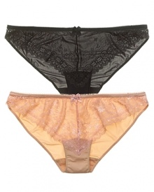 A smooth microfiber bikini with pretty lace detail on front and along sides of waist. A smooth microfiber bikini with pretty lace detail on front and along sides of waist.