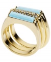 Chic, stackable styles add all the haute you can handle this summer. Michael Kors unique rings set features two rings in bright reconstituted turquoise and one ring accented by sparkling crystal. Set in gold tone mixed metal. Size 7.