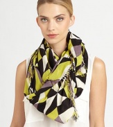Trimmed in allover fringe, this vibrant, kaleidoscope-printed wrap has a little edge.Viscose44 X 78Hand washImported