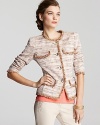 Channel uptown sophistication in this classic BASLER jacket in luxe textured tweed with fringe trim.