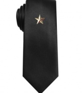 Shine on. Make a singular statement with this streamlined skinny tie from Alfani RED with a star tie pin.