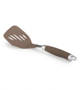 Totally turn things around in the kitchen! Food prep gets a precision edge with a sleek slotted bronze-hued turner that combines a silicone SureGrip handle and durable stainless steel for comfort and strength that bring even more meals to the table.