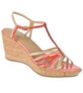 A match made in heaven! The Newly wedge sandal by Naturalizer is the go-to shoe for summer with an elevated cork-like heel and sunny, color block straps.