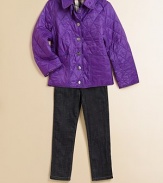 A vibrant outer shell and classic check lining lends timeless appeal to a cherished style.Shirt-style collarSnap-neck tabLong sleeves with turn-back cuffsShoulder epauletsSnap-front closureTwo front patch pocketsSnap-closure back hemFully linedNylonMachine washImported Please note: Number of snaps may vary depending on size ordered. 