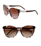 Feminine cat's-eye acetate frames get glam with Serpenti Austrian crystals. Available in vintage havana pink with brown gradient lens or black with grey gradient lens.Serpenti Austrian crystal temples100% UV protectionMade in Italy